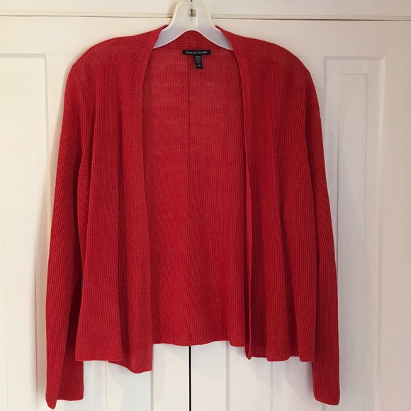 EILEEN FISHER OPEN FRONT CARDIGAN VERMILION - Picture 5 of 5